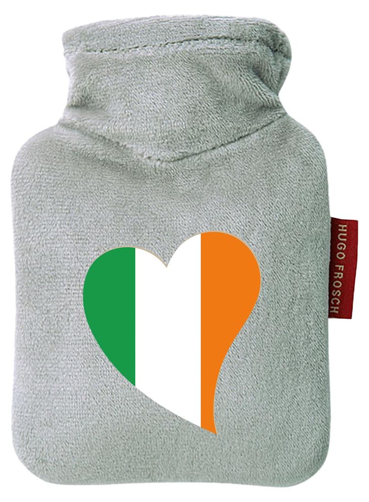 Huuraa Mini-Wärmflasche Irland Flagge Herz 0,2 Liter Grey Mini Veloursbezug Taschenwärmer Geschenkidee