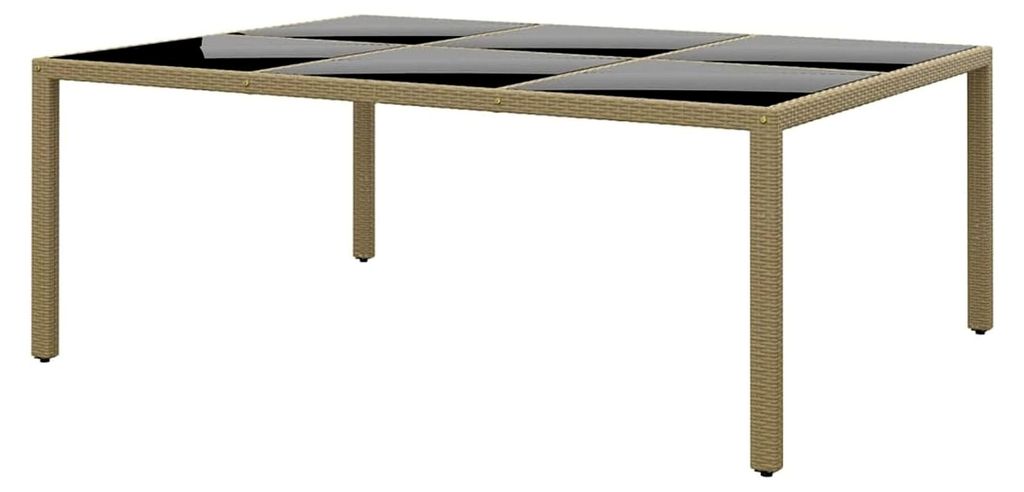 Gartentisch aus gehärtetem Glas und Polyrattan, Beige, 200 x 150 x 75 cm