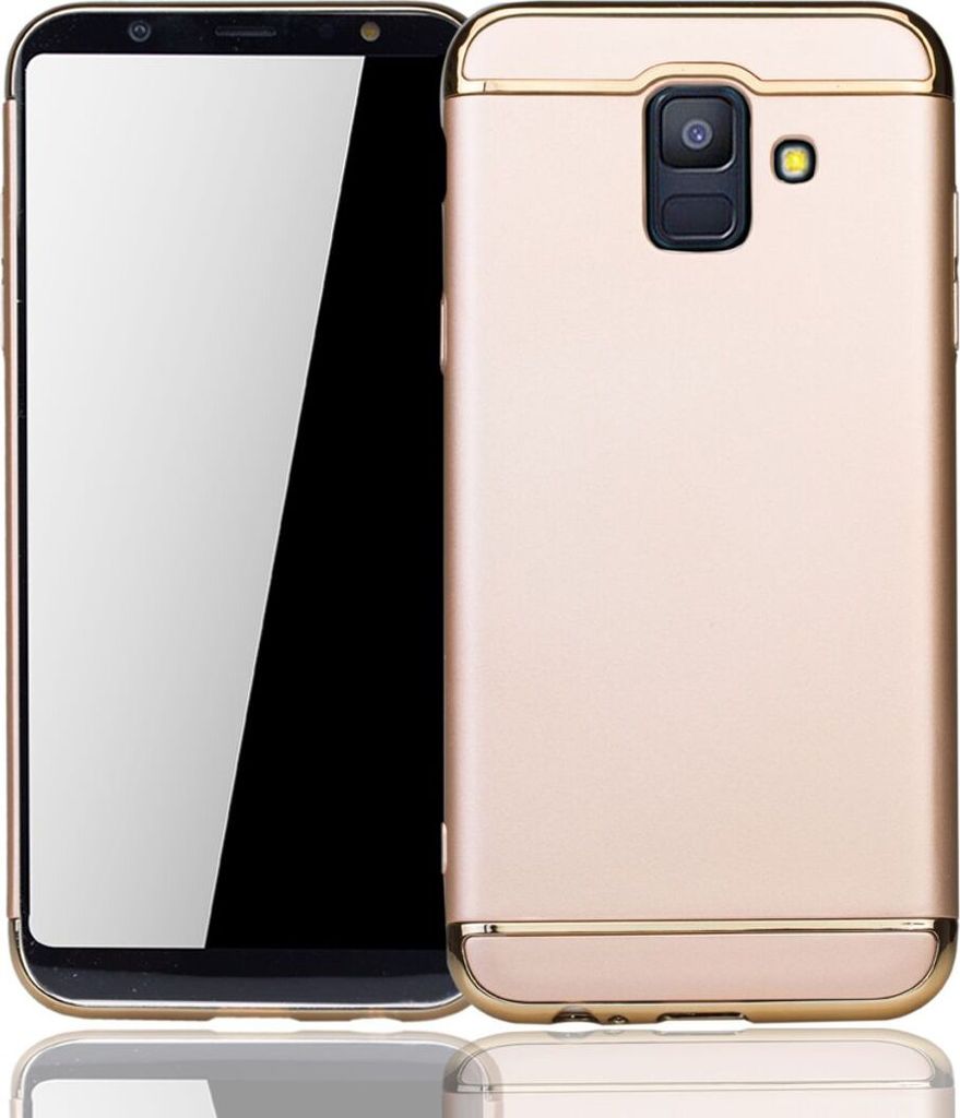 Handy Hülle Schutz Case für Samsung Galaxy A6 2018 Bumper 3 in 1 Cover Chrom Etui Gold