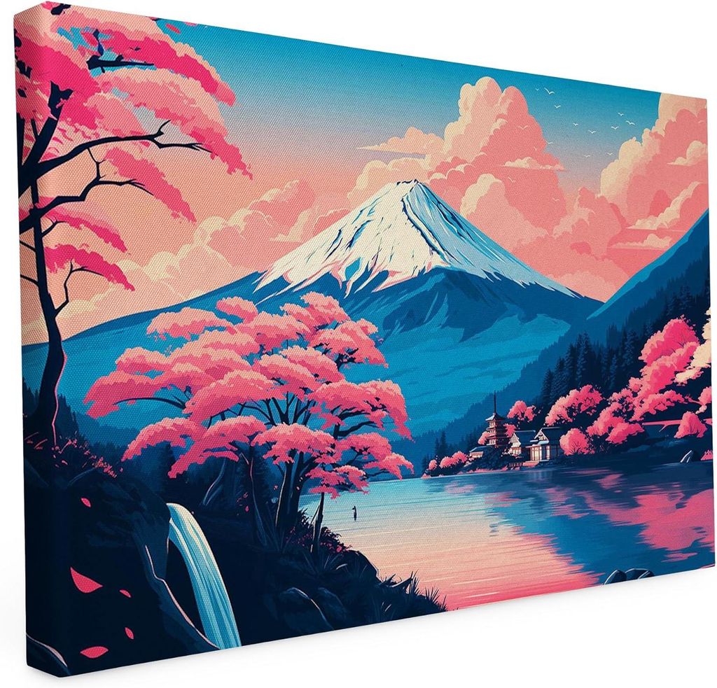 Keilrahmen bedruckt - Mount Fuji in Japan - 20x30 cm - Wandbild auf Künstler Leinwand – matter hochwertiger Kunstdruck - 2cm Holzrahmen - 280g C...