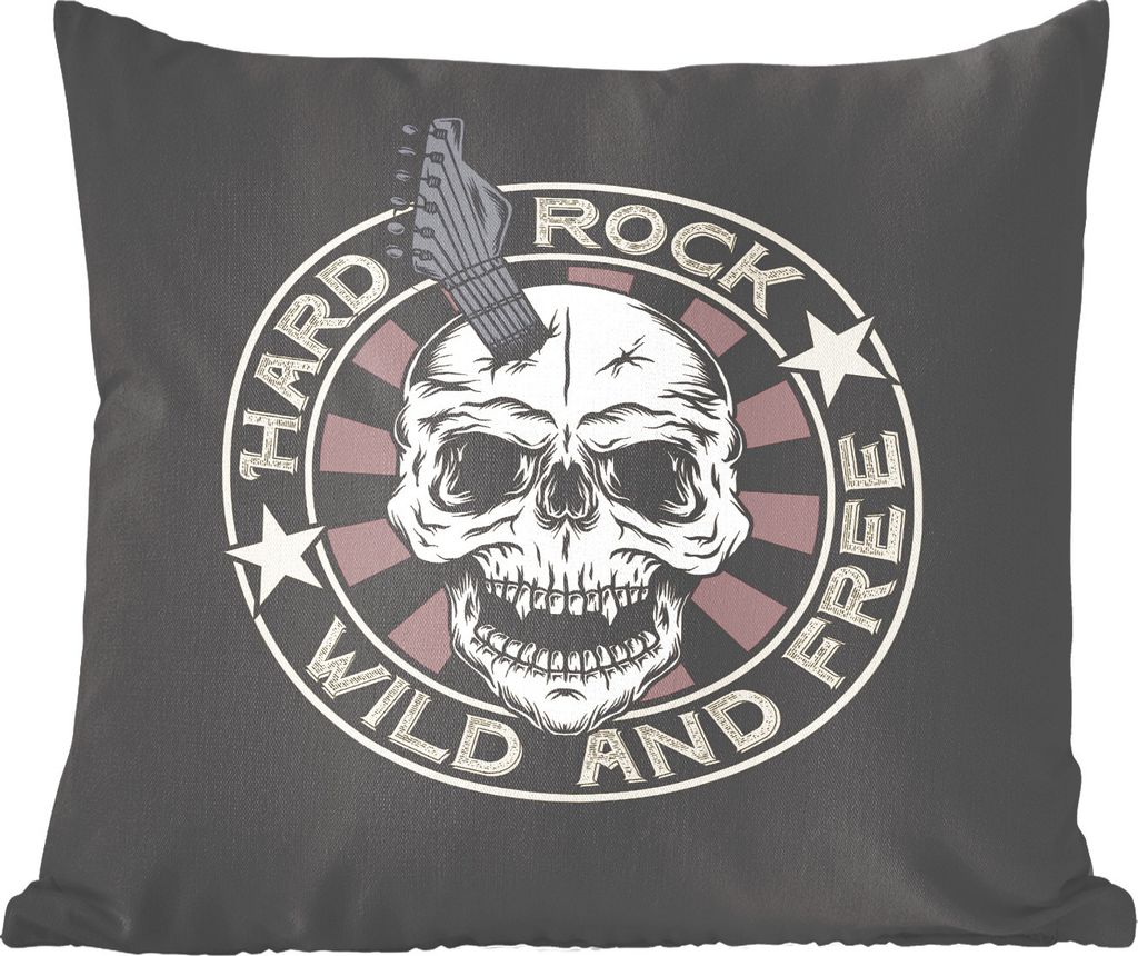 MuchoWow Zierkissen Sofakissen Wohnzimmer Dekokissen 50x50 cm Vintage - Totenkopf - Gitarre - Komfort - Sofakissen