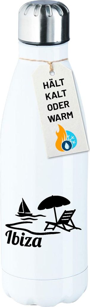 Huuraa Trinkflasche Ibiza Spanien 500ml White Edelstahl Wasserflasche Trinkflasche Geschenkidee