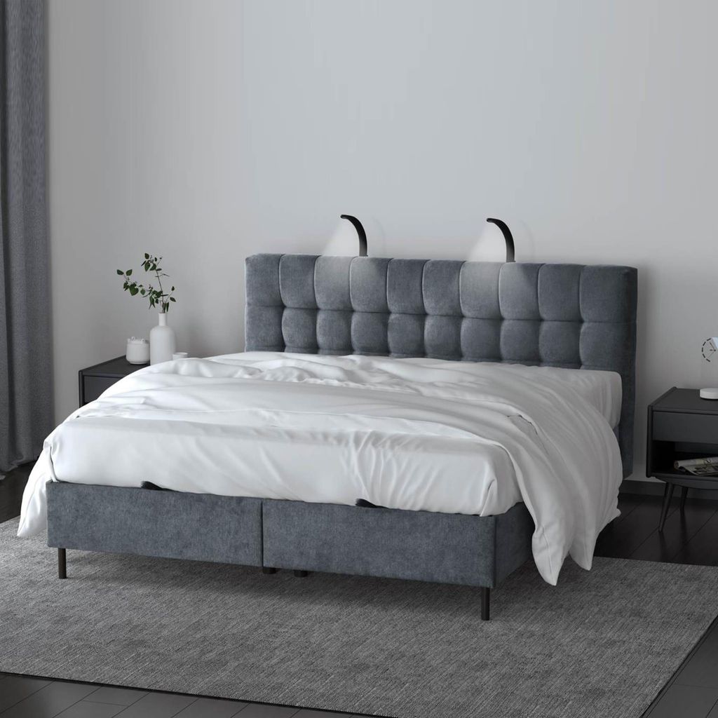 Boxspringbett Muna Doppelbett mit Pocketmatratze 17 cm Topper Bett mit Bettkasten Polsterbett aus velours, Große: 146 x 200 cm, Stoff: aston 13 - ...