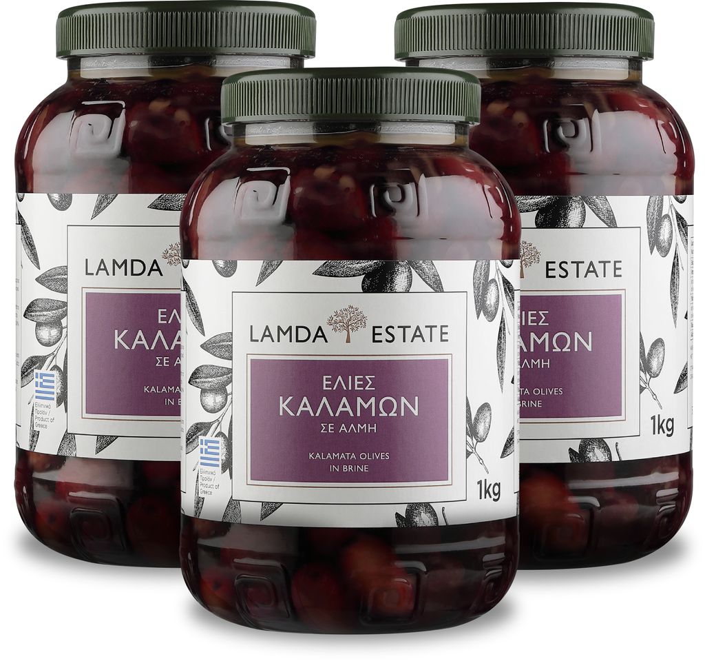 Lamda Estate - frische Oliven Kalamata 3x 1 KG natur mit Produktbild 