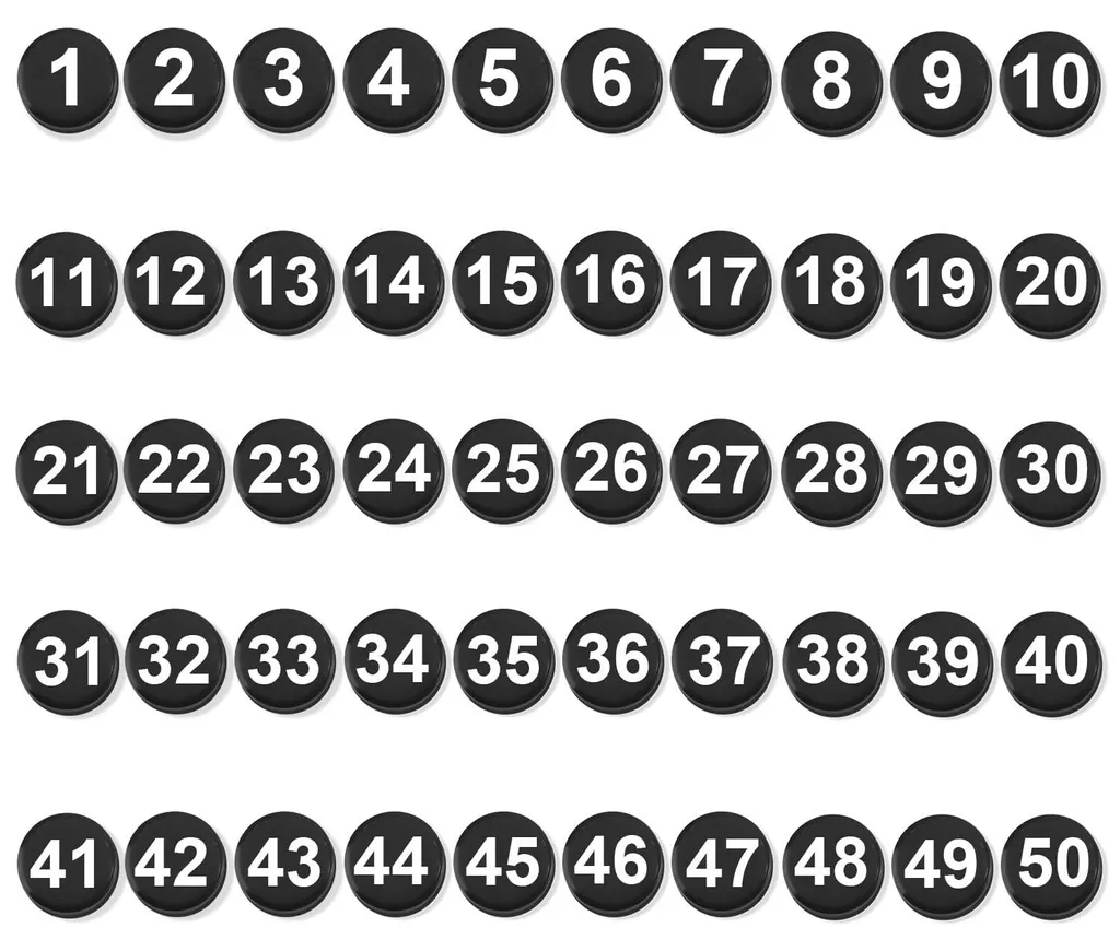 Petits Chiffres Magnétiques Ronds de 2 cm Noirs, Set de 50 pour Bureau