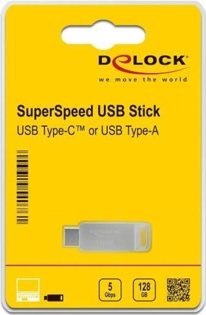 Clé USB 128 Go DELOCK USB 3.2 Gen1 USB-C et Type-A en Métal