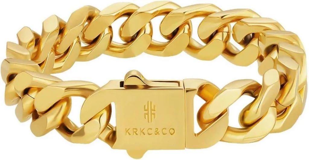 Bracciale Uomo KRKC&CO Maglia Cubana 14mm Oro 18K - Qualità Premium