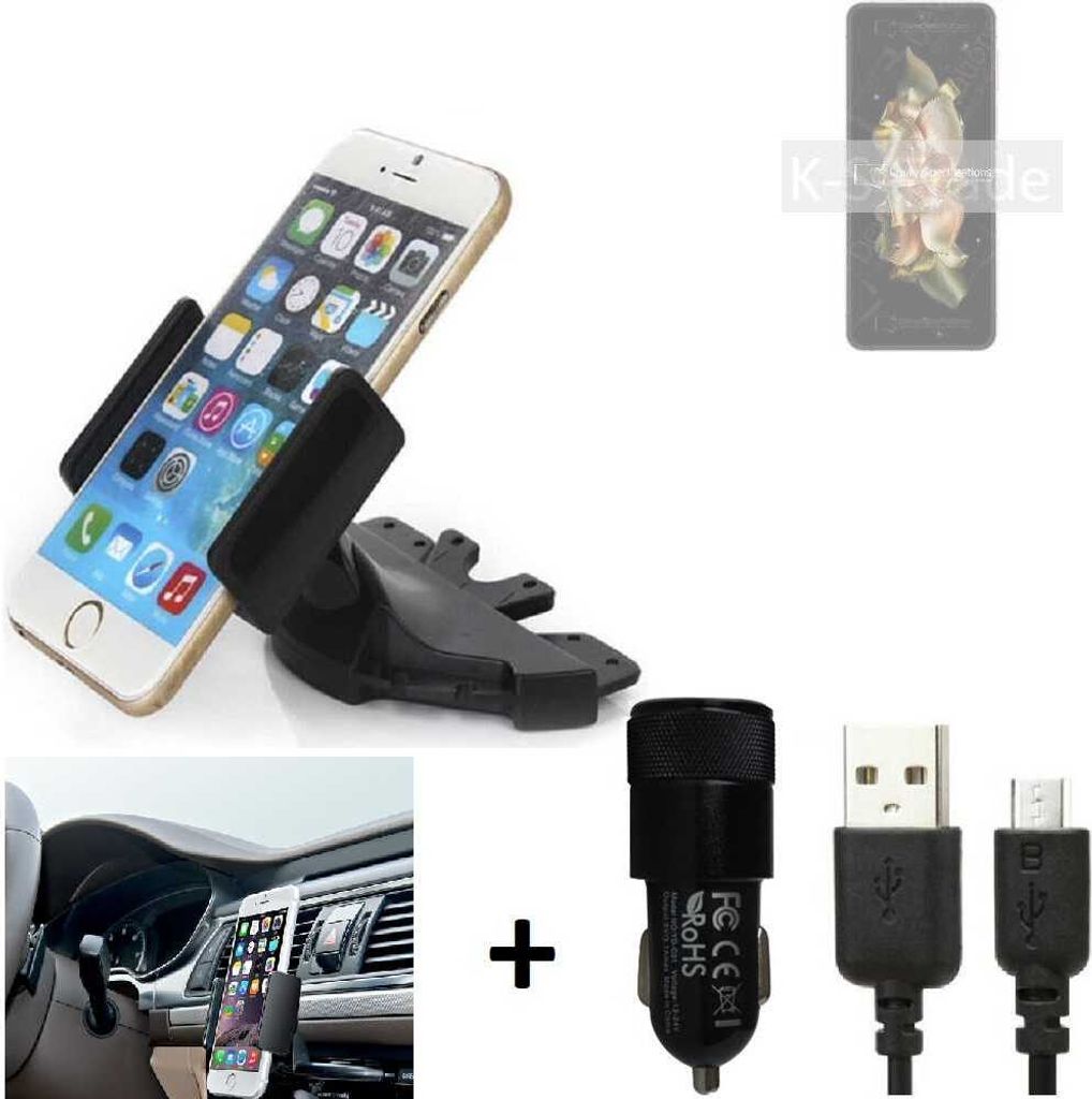 TOP SET K-S-Trade Autohalterung kompatibel mit Samsung W23 Flip CD Schlitz Halterung KFZ-Halter Radio Handy Halterung 360° drehbar DVD-Schacht inkl.