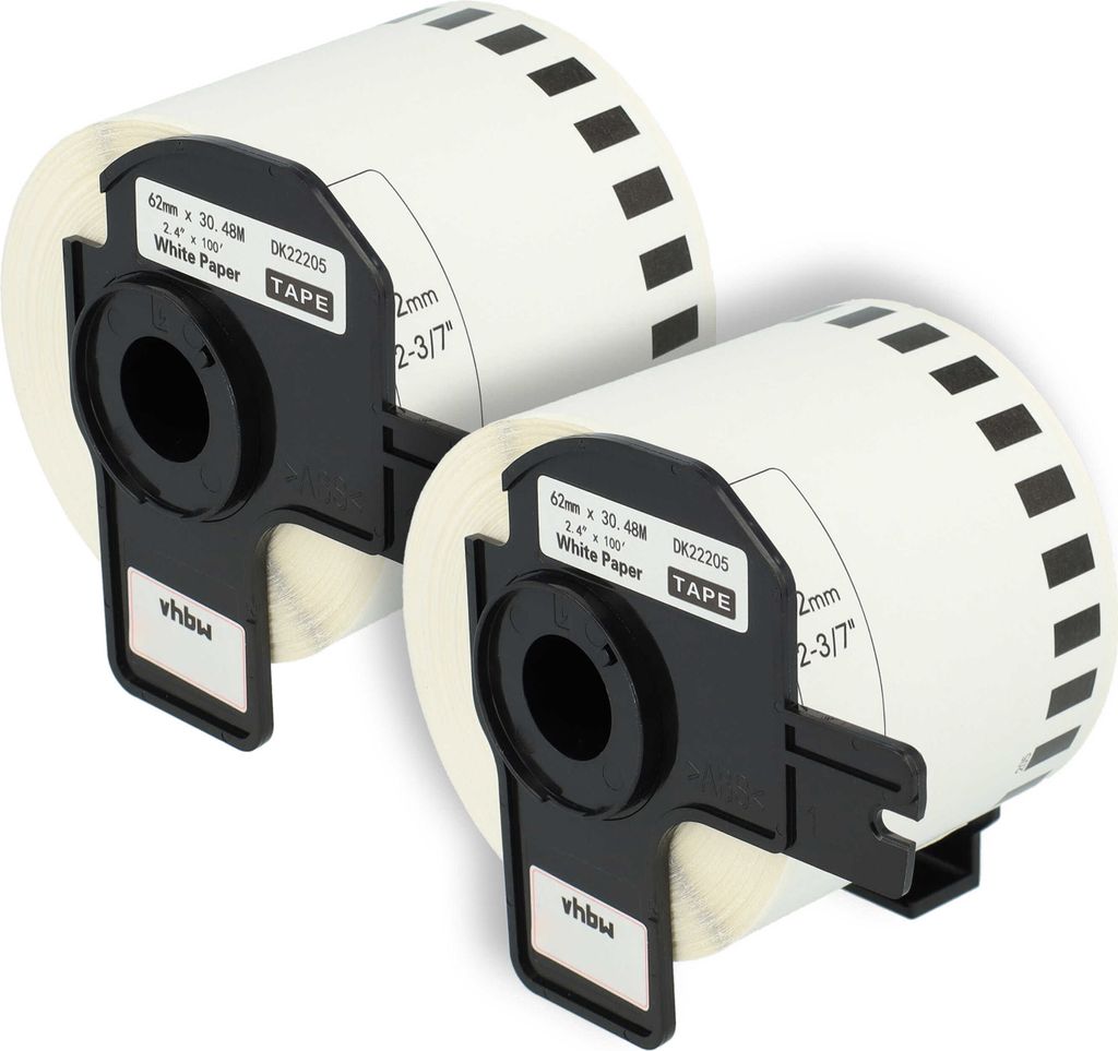 vhbw 2x Rolle mit Halter 62mm x 30,48m (1 Etikette) kompatibel mit Brother PT QL-710W, QL-720, QL-580N, QL-650, QL650TD, QL-700, QL-710 Drucker Weiß