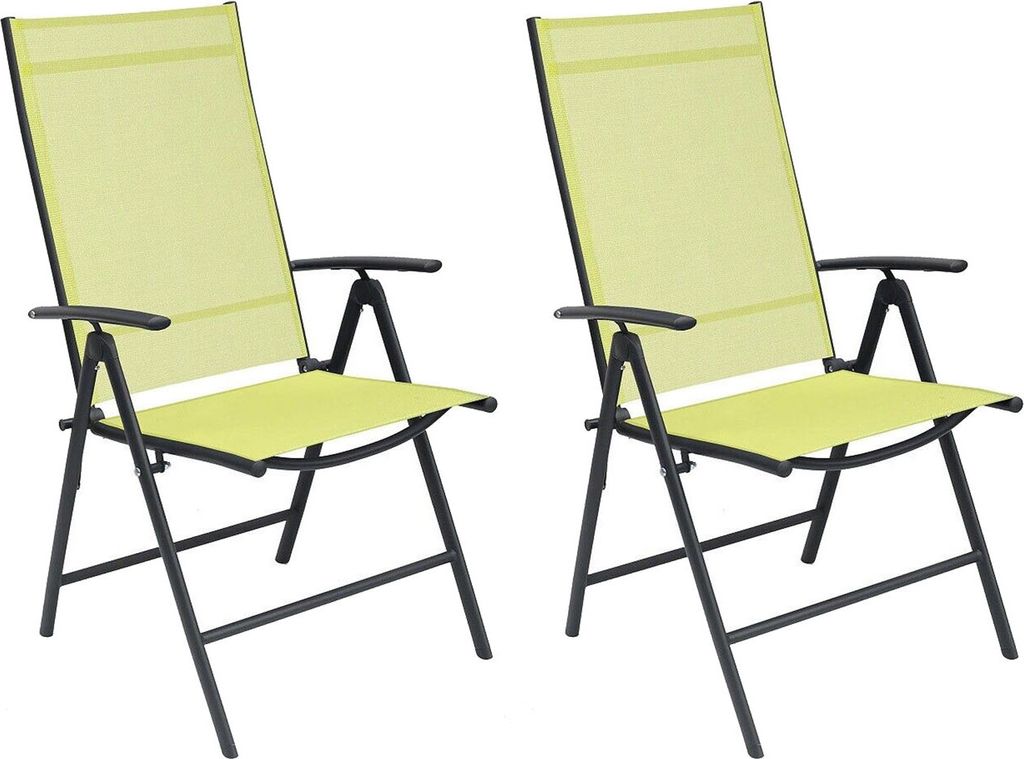 2er Garten Klappstuhl Gartenstuhl - Textilen Anthrazit Limegrün 7 Pos.