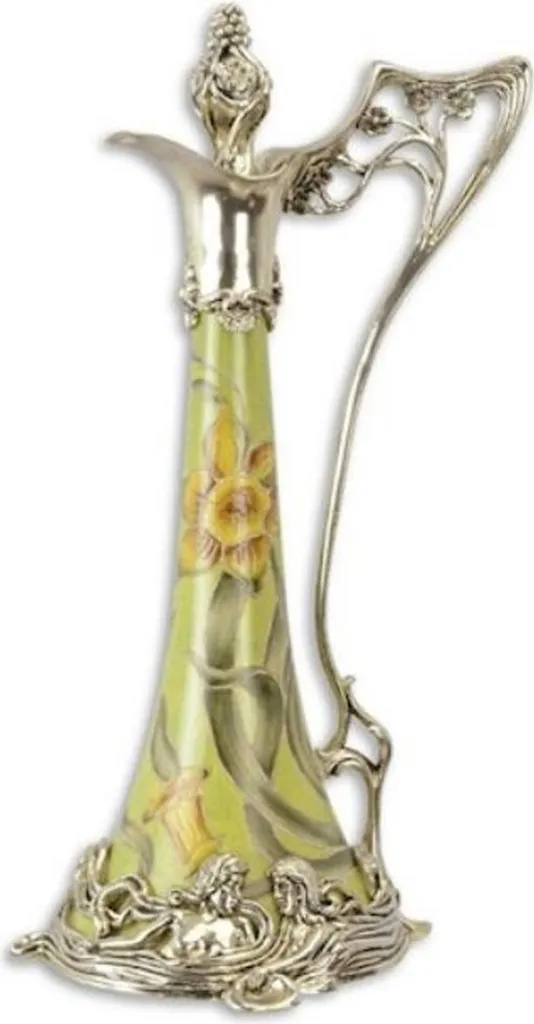 Casa Padrino Pichet à vin Art Nouveau Vert et Argent en Porcelaine Luxe