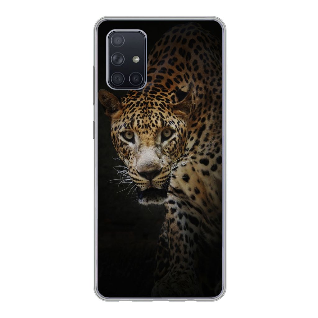 MuchoWow Handyhülle Schutzhülle Hülle für Samsung Galaxy A51 Leopard - Wilde Tiere - Licht Silikon Softcase Handy Hülle - Schutzabdeckung