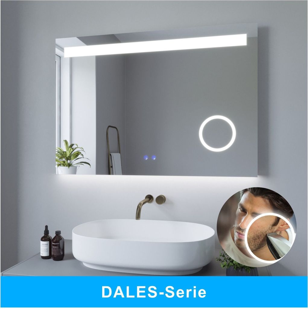 AQUABATOS DALES-Serie 100x70 cm Schminkspiegel LED Badezimmerspiegel mit Beleuchtung Kaltweiß und Warmweiß Licht Dimmbar Beschlagfrei Badspiege...