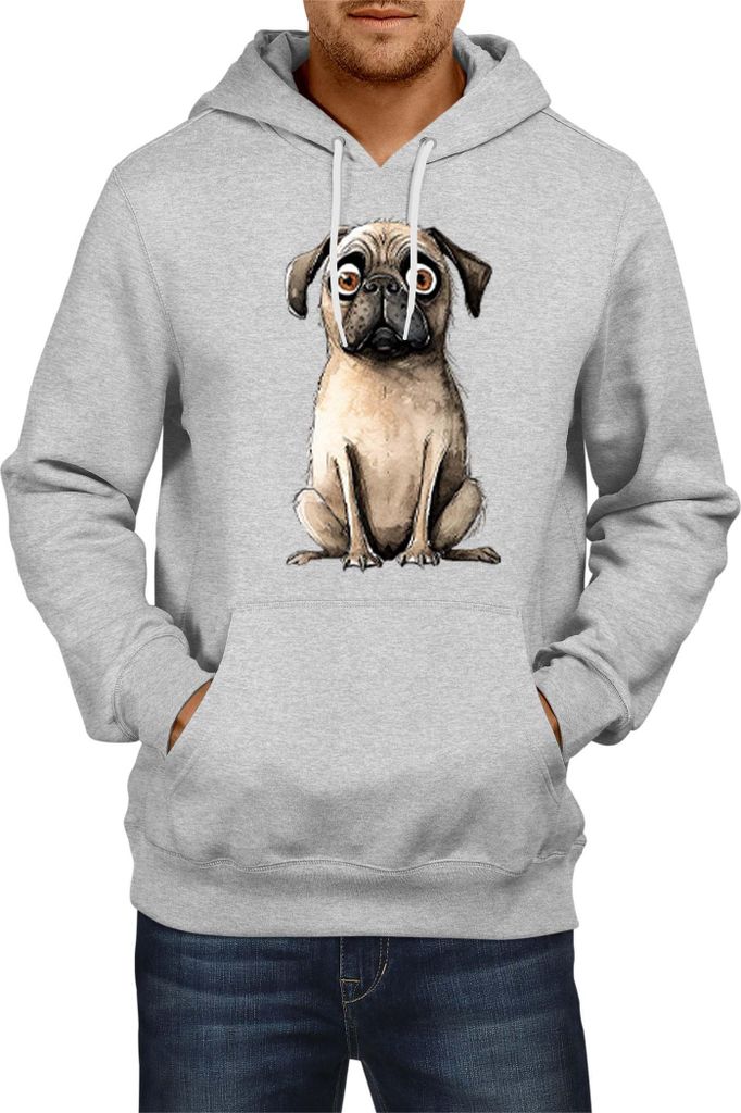 Herren Kapuzenpullover Funny Dogs Breeds Pug Dog Breed 020, Man S / Grau