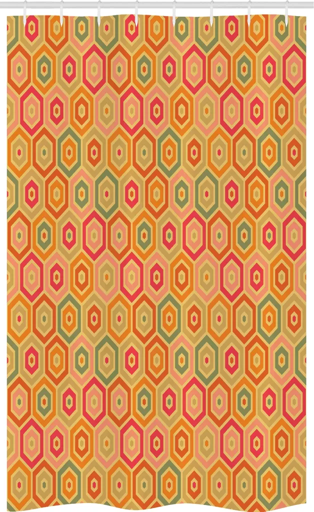 ABAKUHAUS Tenda da doccia geometrica stretta, esagoni astratti vintage, set decorativo per bagno in tessuto con ganci, 120 x 180 cm, multicolore