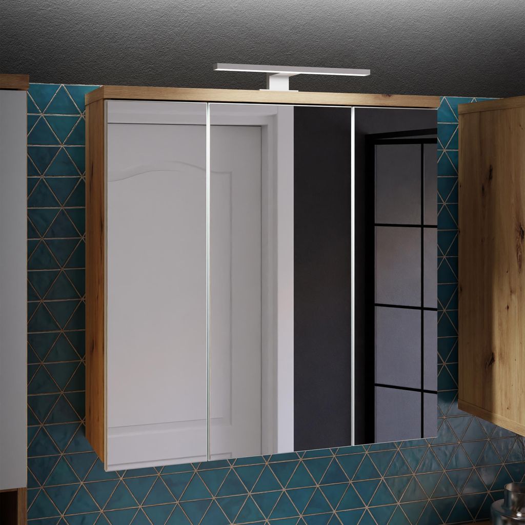 Forte VERIS Spiegelschrank 70, moderner Badezimmerschrank mit Spiegel, Hängeschrank,Holzwerkstoff, Artisan Eiche Holzdekor mit Weiß, 68,6 cm brei...