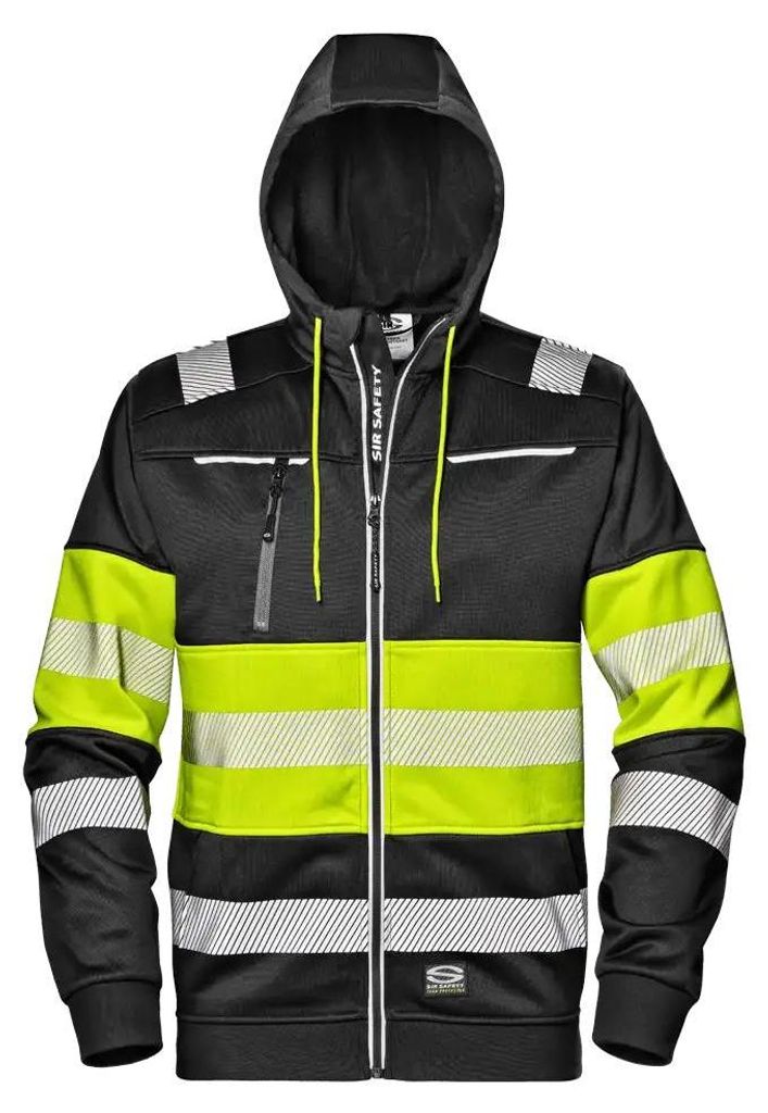 Sir Safety Contrast Warnschutz Hoodie reflektierend aus Fleece mit Kapuze für Herren, M, SCHWARZ/NEONGELB