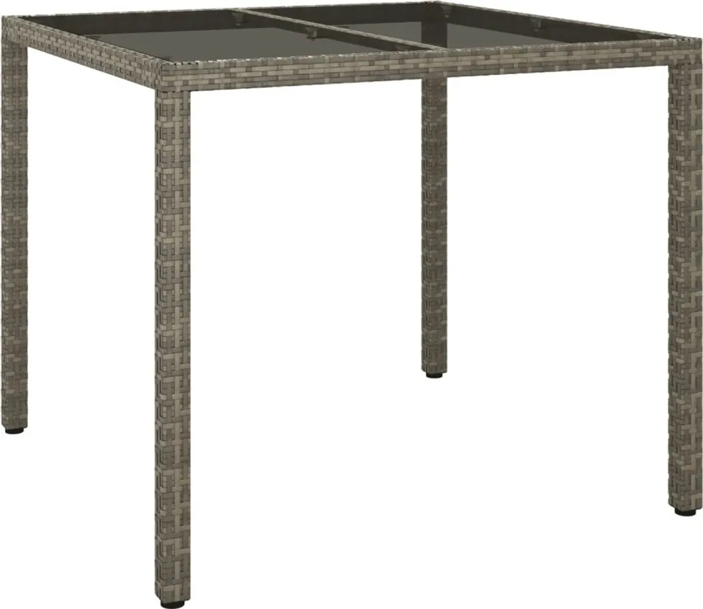 Tavolo da giardino 90x90x75 cm Vetro temperato Poli rattan Grigio