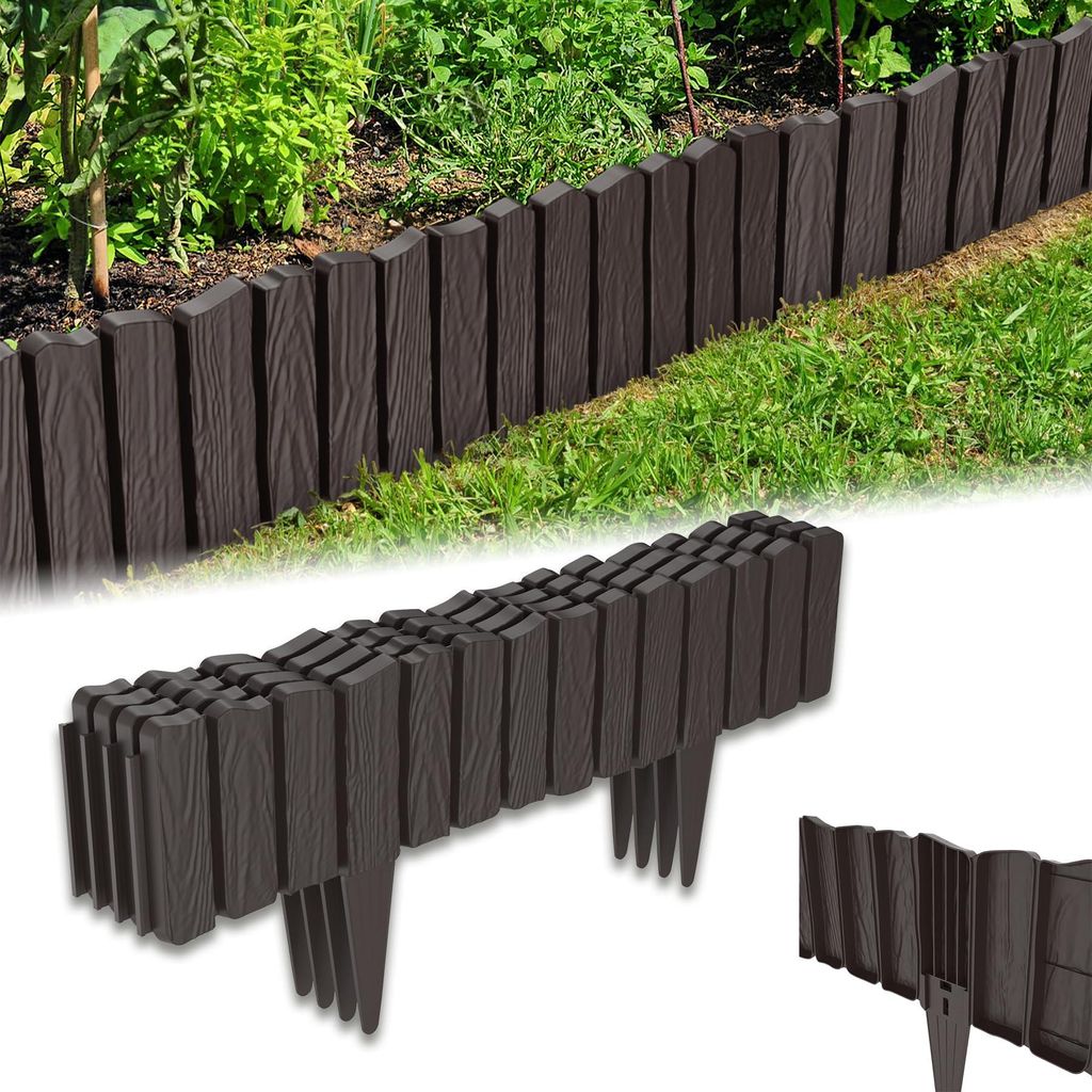 ACXIN 2,3 m Holzoptik Beeteinfassung aus PP Kunststoff, Beetumrandung Rasenkante Können Gespleißt Werden Gartenpalisade Beetzaun Blumenbeet Unter...