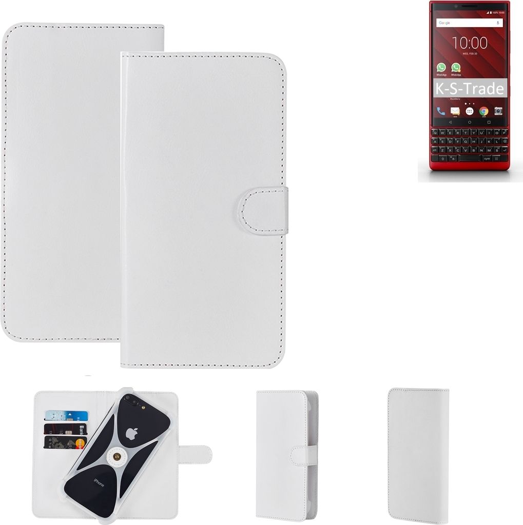 K-S-Trade Handy Hülle Schutz Hülle kompatibel mit Blackberry KEY2 Red Edition Cover Case Bookstyle Bumper weiß 1x
