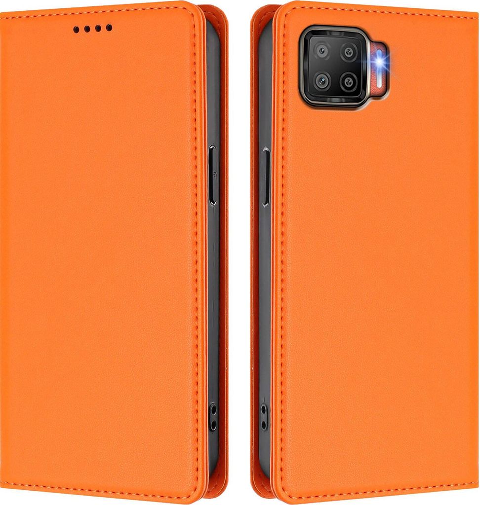 Handyhülle für Oppo F17, Kunstleder Klapphülle Stoßfeste Magnetische Hülle mit Ständer Orange