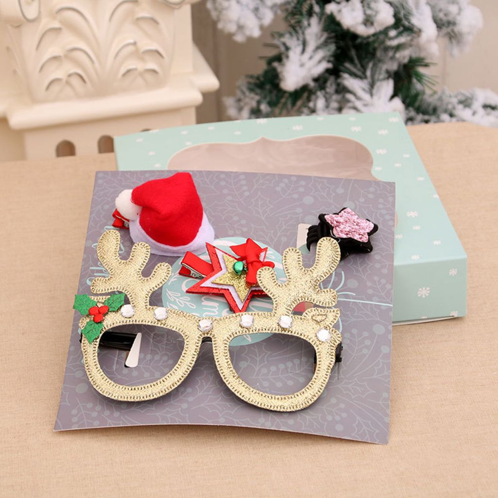 1 Set Rahmen Gläser Haare Clip Santa Claus umweltfreundliche Jungen Mädchen Haarseile Rahmen Brillen Haarzubehör für Weihnachten-Golden