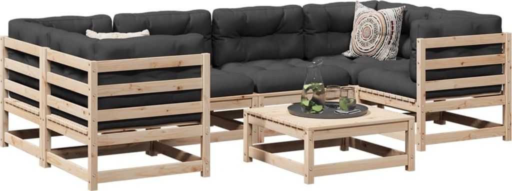 Design 7-tlg. Garten-Sofagarnitur Massivholz Kiefer, Gartenmöbel-Sets 2024 Neu