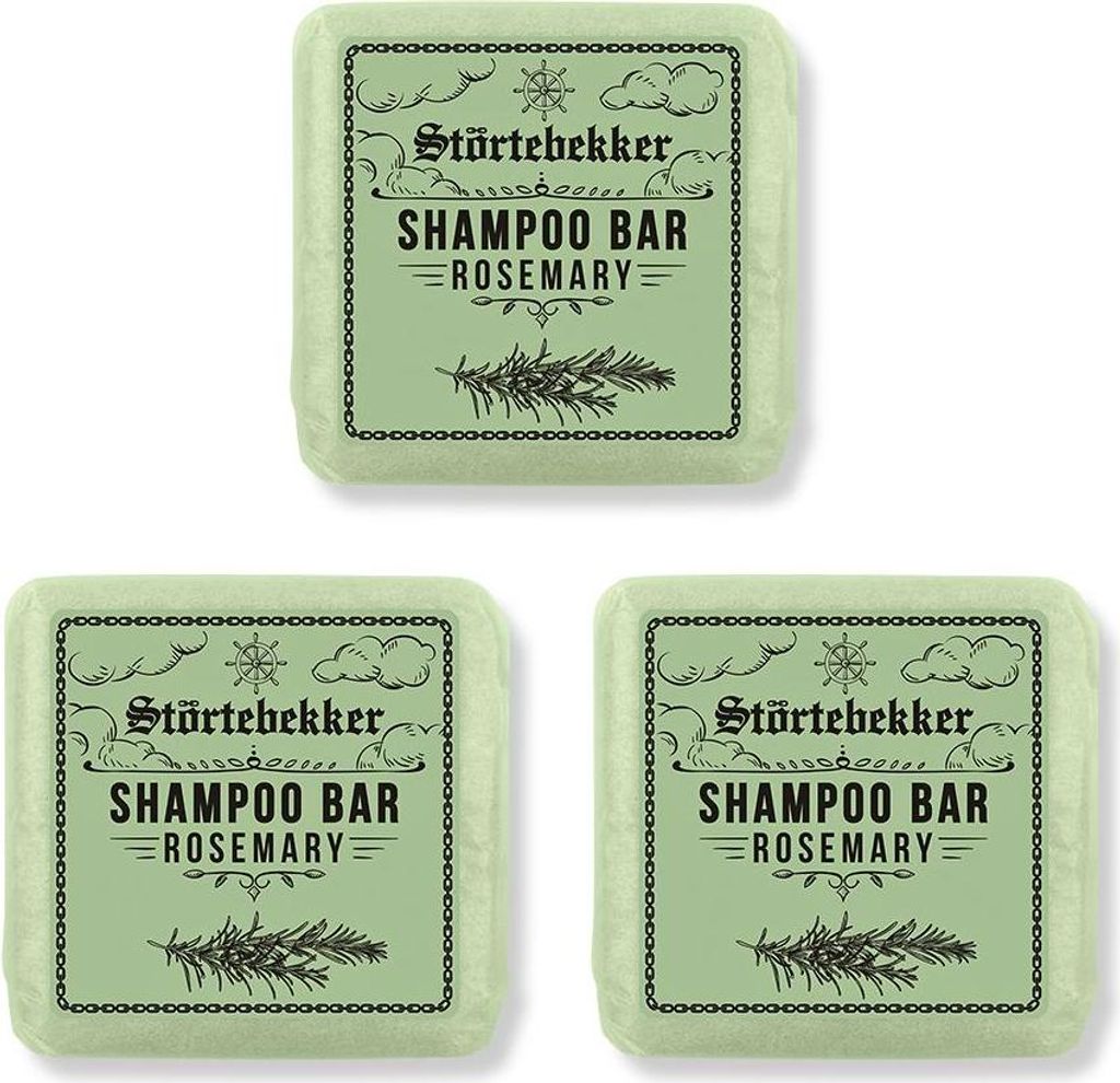 Störtebekker Festes Shampoo - Rosmarin - 3er Set - Handgefertigtes, veganes Shampoo für Herren & Damen - Wohlduftende Duschpflege für Haut und Haar