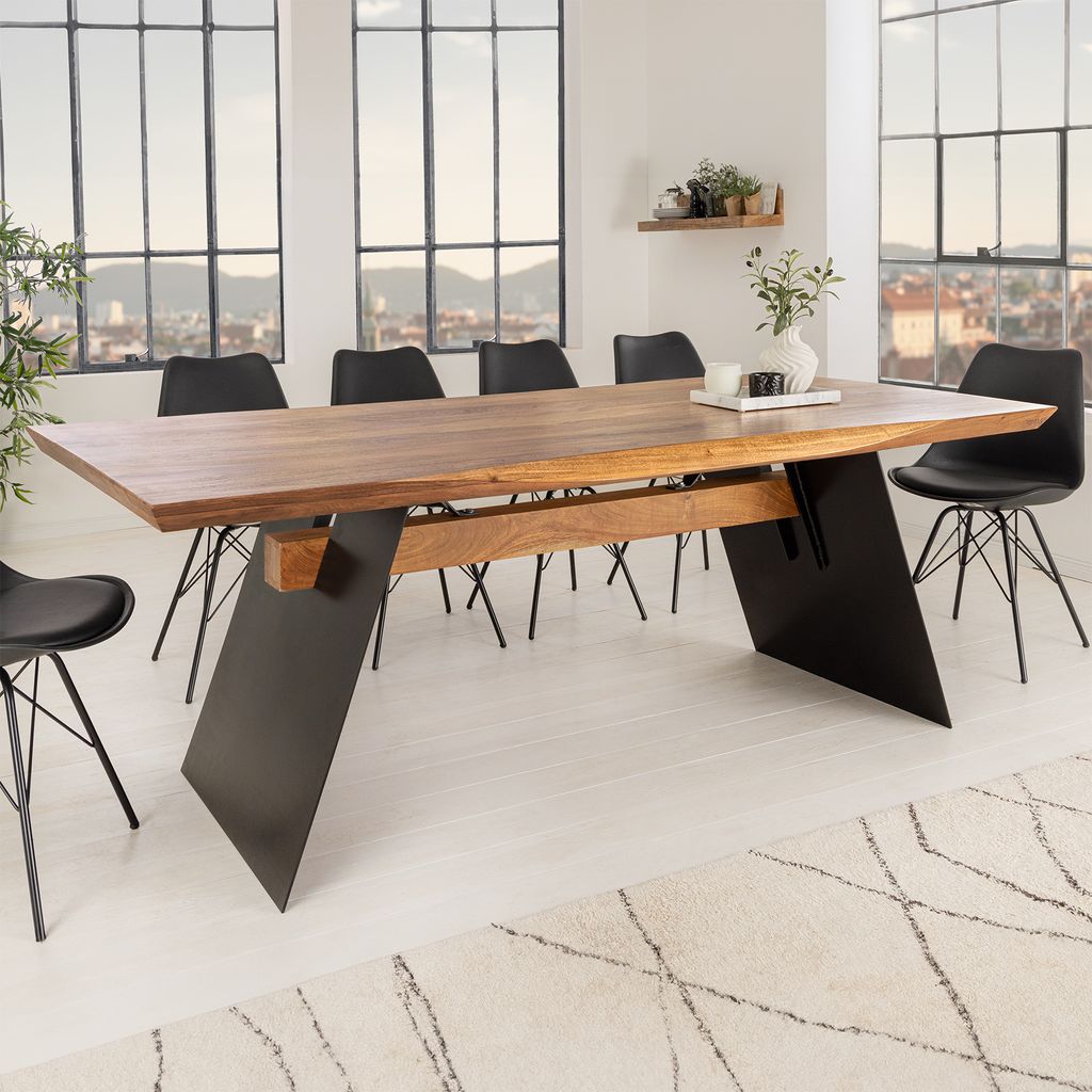 riess-ambiente Massivholz Esstisch GRAND ACACIA 200cm braun Akazie schwarz Eisen Baumkante Esszimmertisch Tisch Konferenztisch