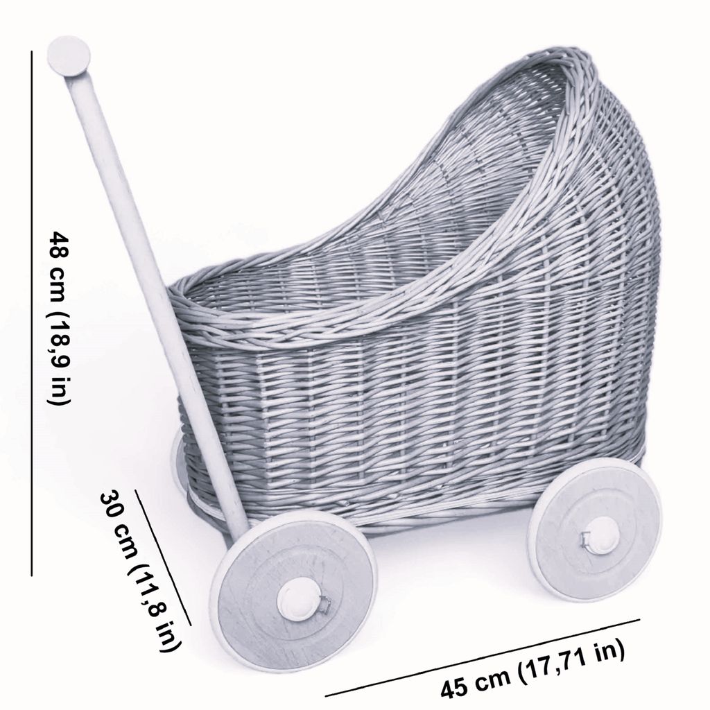 Puppenwagen aus weiden in der Farbe ecru 48x30x45cm -