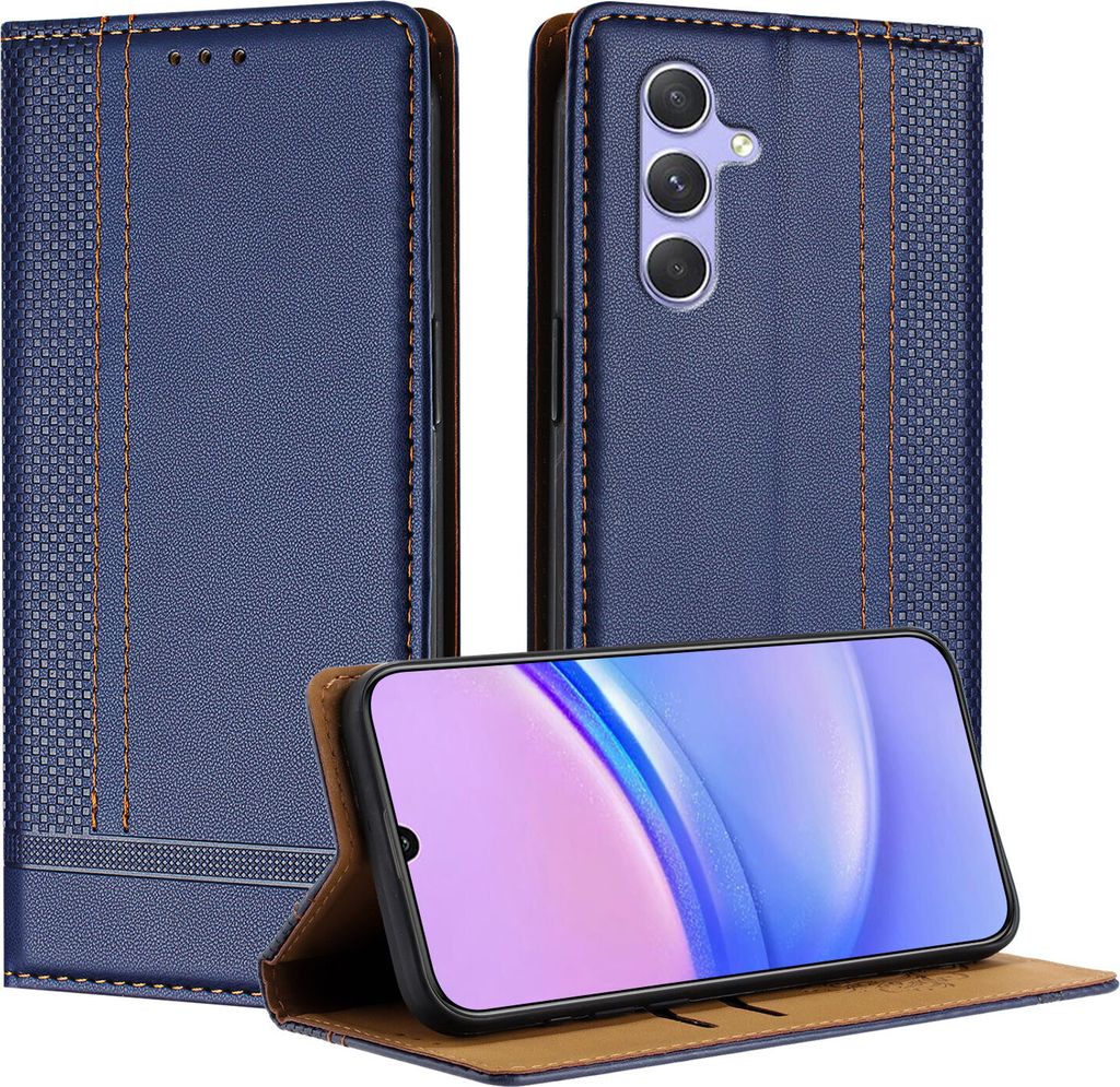 Handyhülle für Samsung Galaxy A54 5G Leder Flip Klappbare Schutzhülle mit Standfunktion Blau