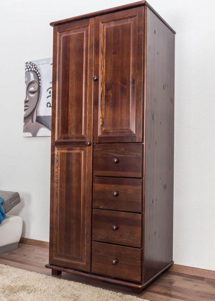 Holzschrank Kleiderschrank Schlafzimmerschrank, Farbe: Nuss 190x80x60 cm
