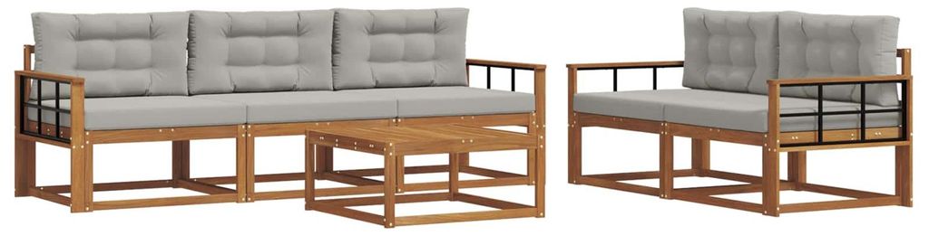 vidaXL Outdoor-Sofagarnitur mit Kissen 6 pcs Natürlich und Hellgrau