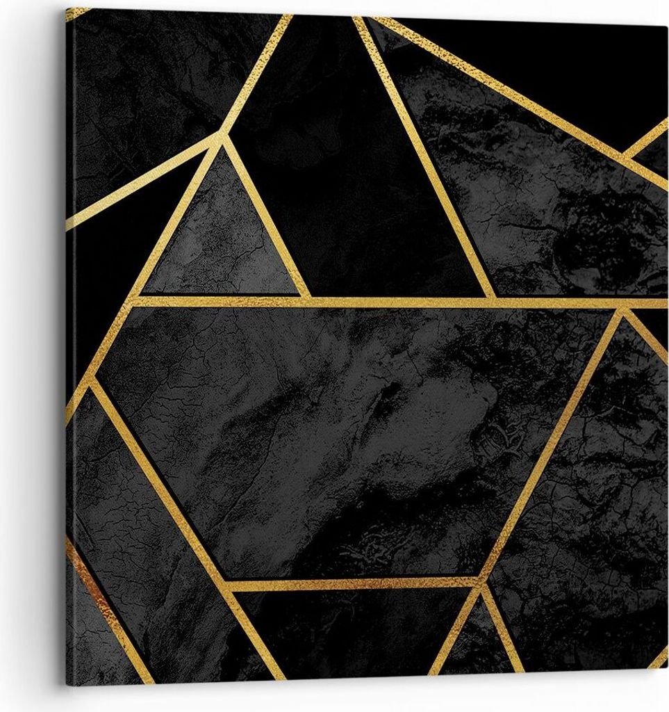 Bild auf Leinwand - Leinwandbild - Einteilig - Abstraktion Gold Schwarz - 70x70cm - Wand Bild - Wanddeko - Wandbilder - Leinwanddruck - Bilder - Wa...