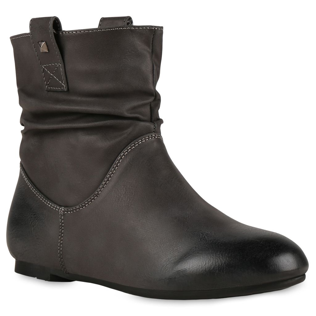 Mytrendshoe Gefütterte Damen Schlupfstiefel Nieten Stiefeletten 811678, Farbe: Grau, Größe: 38