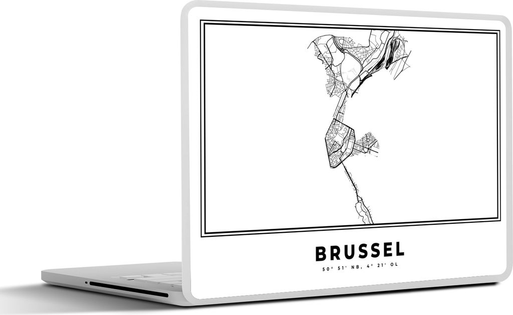 MuchoWow Laptop Aufkleber Sticker Cover Belgien - Brüssel - Stadtplan - Karte - Schwarz und weiß - Karte 36.5x27.5 cm - Laptop-Sticker