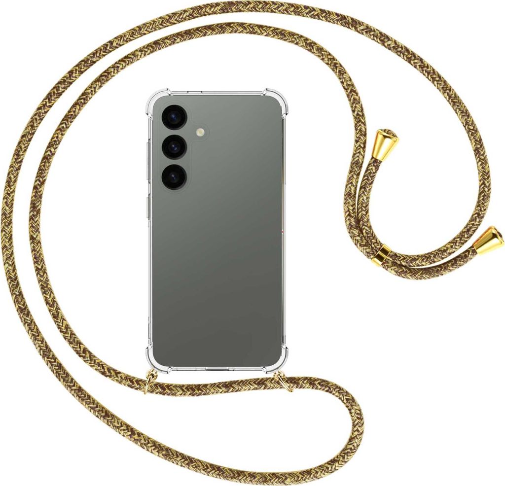 Handykette Backcover-Schutzhülle mit Band (Metall goldfarben) für Samsung Galaxy S24 - braun+beige