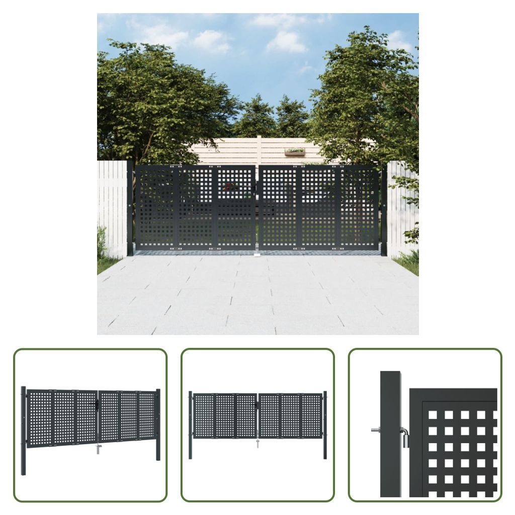 The Living Store Gartentor Anthrazit 300x150 cm Stahl