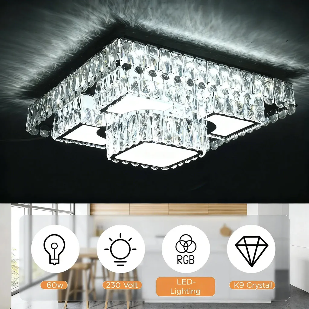 Plafonnier LED 60W avec Changement de Couleur et Intensité Variable 50cm