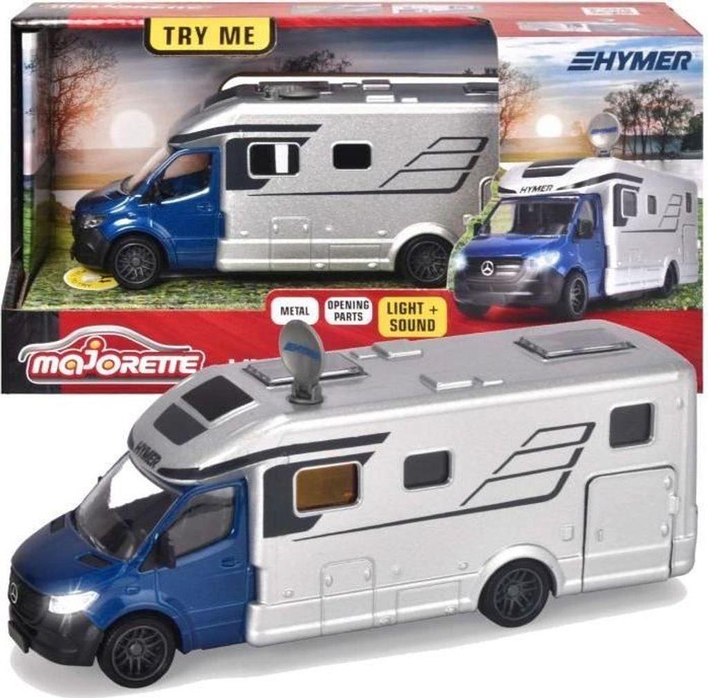 Camping Mercedes Wohnmobil, 19 cm, Türen zum Öffnen, Sound und Licht, Majorette Modellauto