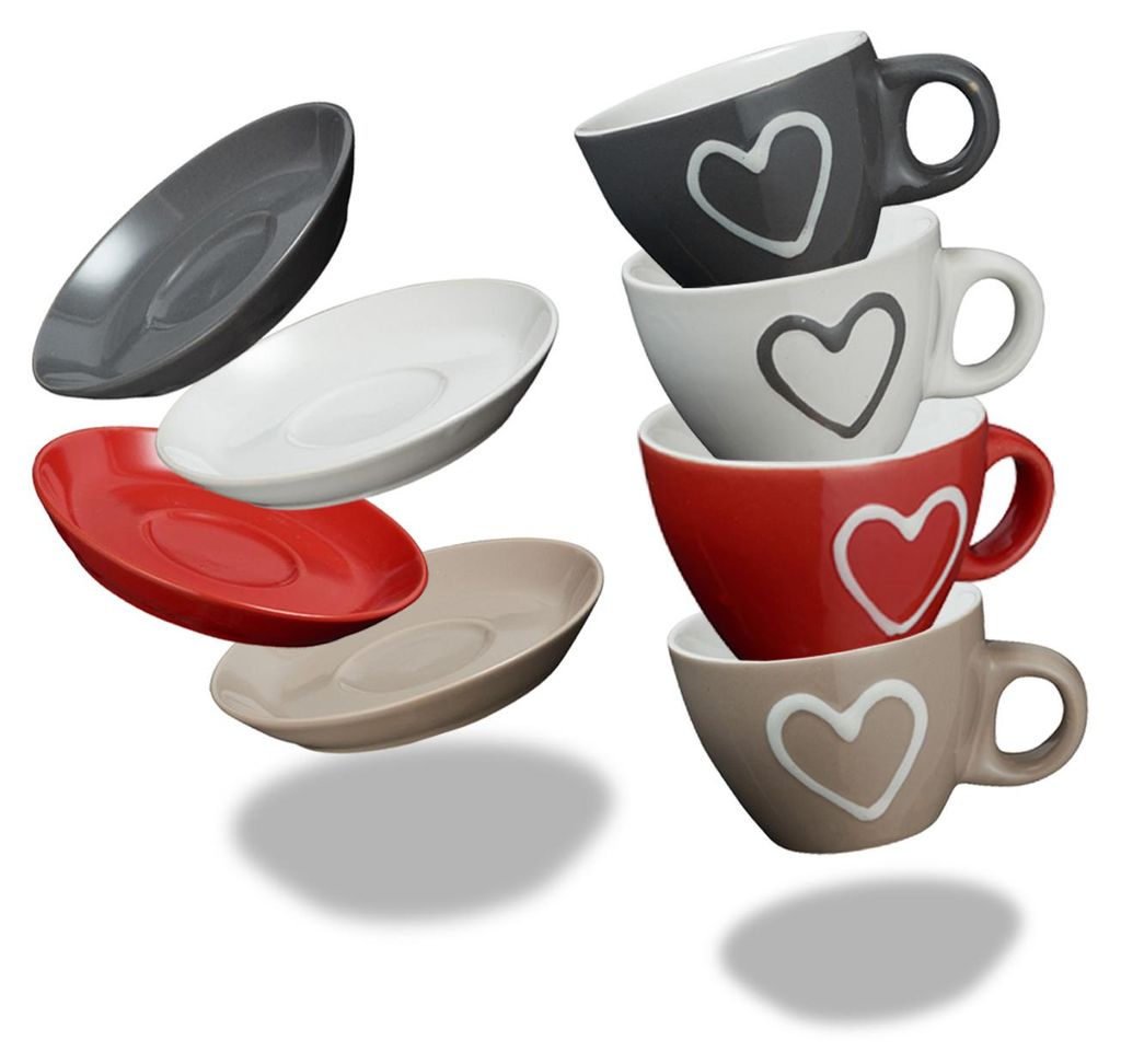Moderne Keramik Espresso-Tassen 4er Set beige weiß rot grau Produktbild 