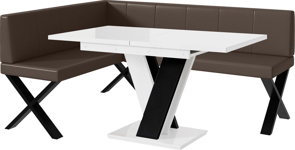 MEBLINI Eckbank für Esszimmer mit ausziehbarem Tisch - Küchenbank - Essecke - Sitzecke Küche - PETER - X-Beine 128x168x87cm Links - Braun Kunstl...