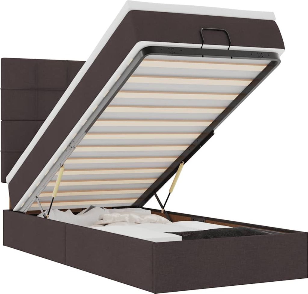 vidaXL Ottoman-Bett mit Matratze & LEDs Dunkelbraun 100x200 cm Stoff