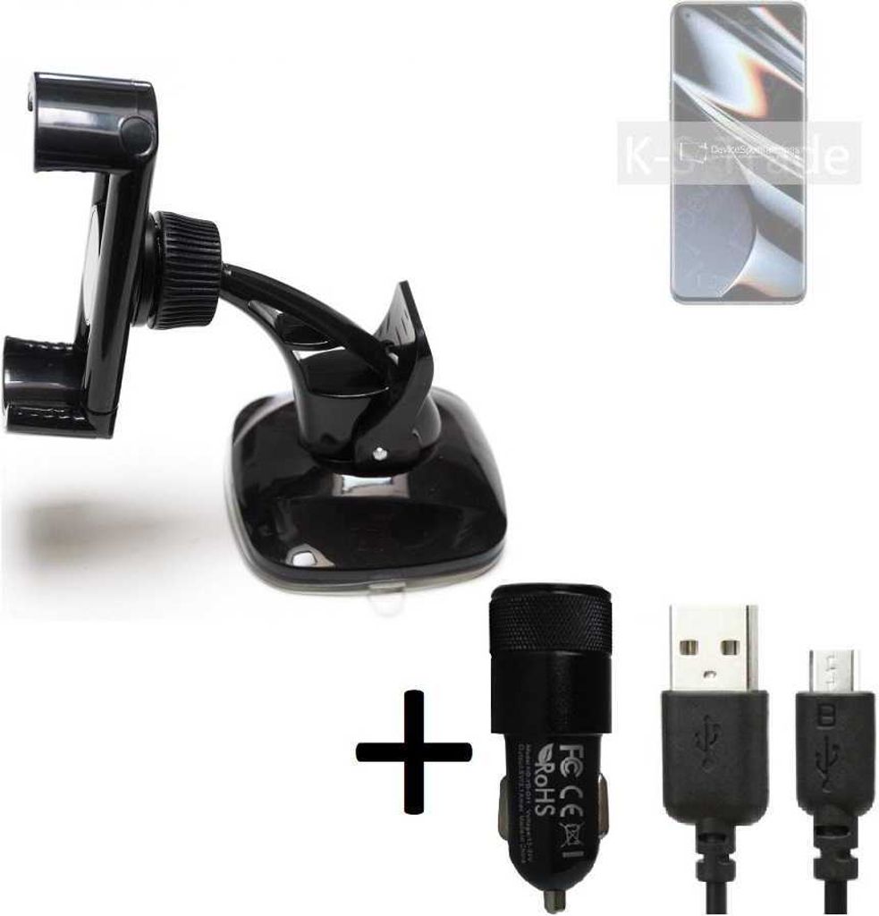 K-S-Trade Halterung kompatibel mit Oppo Find X5 Pro Dimensity Edition Windschutzscheibe / Armaturenbrett + LADEGERÄT mit Mico USB Kabel Autohalterung