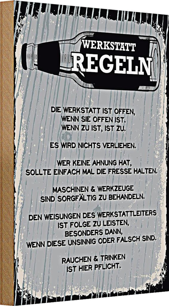 Holzschild Spruch Werkstatt Regeln Maschinen 20x30cm