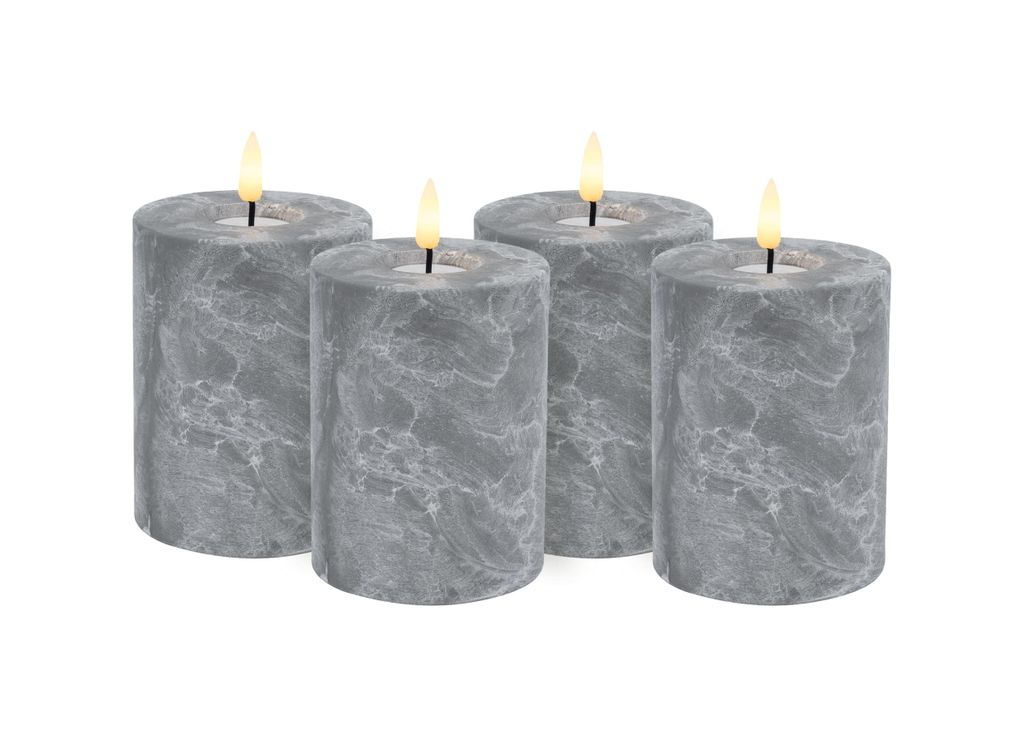 Candela Lights LED Kerzen 4er Set Ø8x10cm Betonoptik Stumpenkerze mit Timerfunktion Flammenlose flackernde LED-Kerze