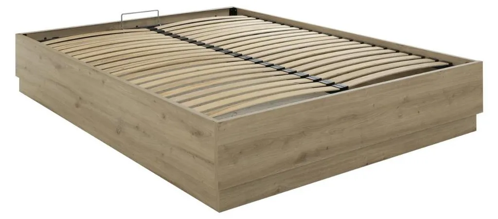 CALICOSY Lit Coffre 140x190 cm TIDY - Structure Décor Chêne avec Sommier