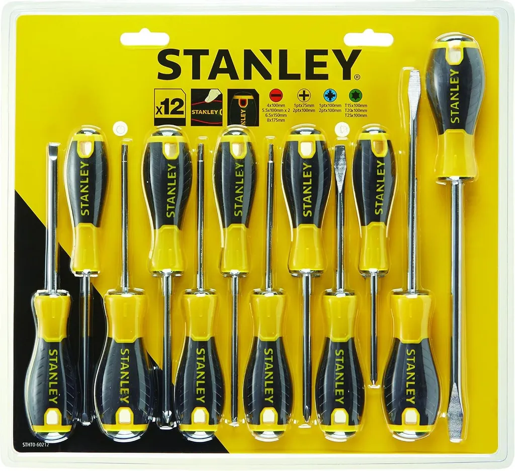 Jeu de 12 tournevis Stanley STA060212 PH SL PZ TX Essential Jaune Noir