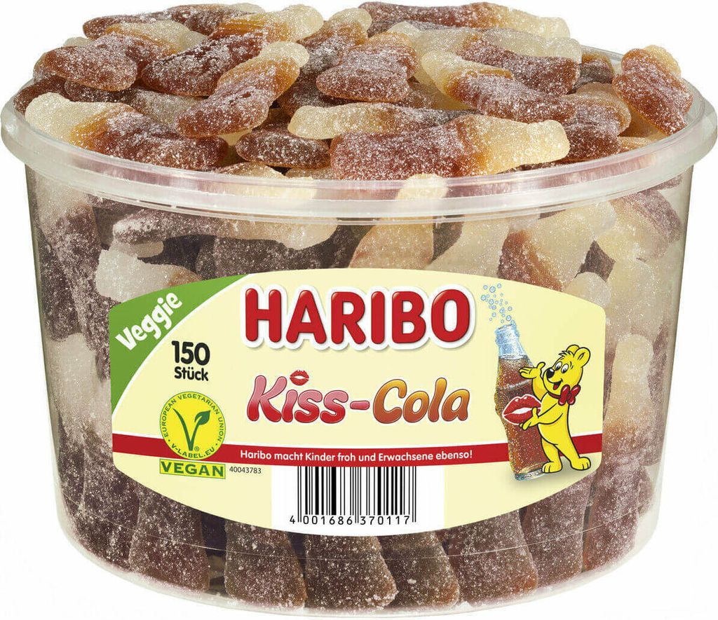 Haribo Kiss Cola kyselé ovocné žvýkačky s cukrem Veggie Obrázek produktu 