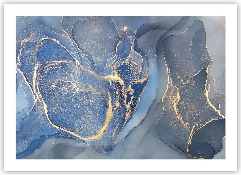 Poster - Poster ohne Rahmen - Gold Blau Farbe - 70x50 cm - Wand Bild - Wanddeko - Wandbilder - Kunstposter - Wandposter - Bilder - Kunstdruck - Wan...